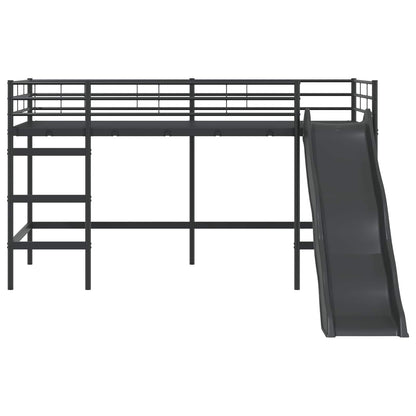 Kids'Loft Bed Frame with Slide Plain Black and Anthracite