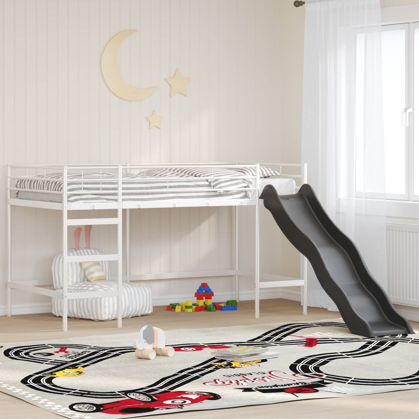 Kids'Loft Bed Frame with Slide Plain White and Anthracite