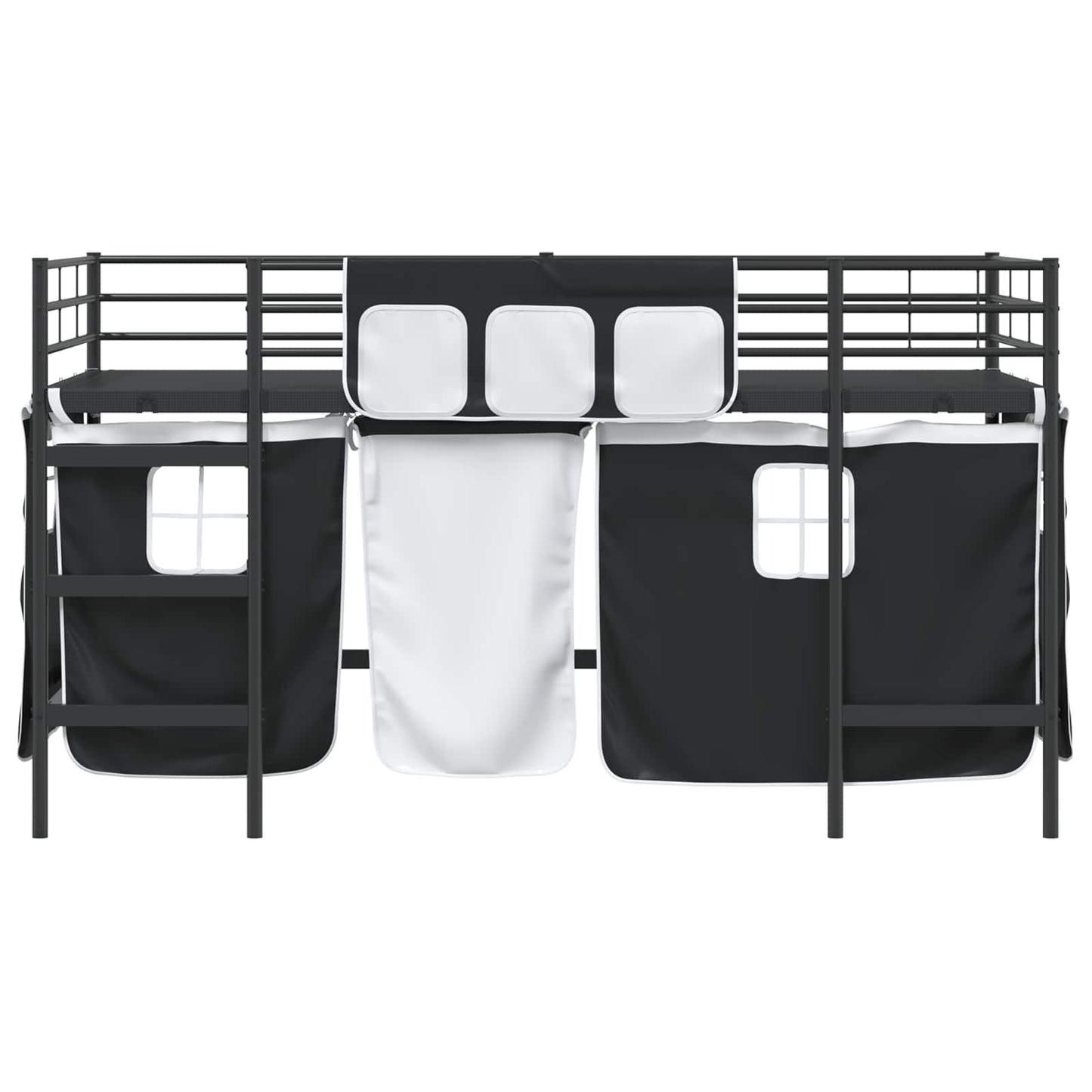 Kids'Loft Bed Frame with Curtains Plain Black 90 x 200 cm