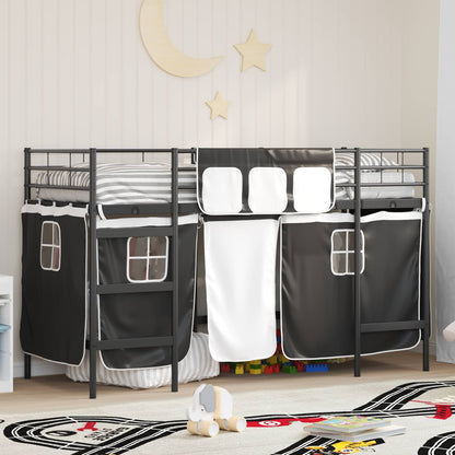 Kids'Loft Bed Frame with Curtains Black 100 x 190 cm