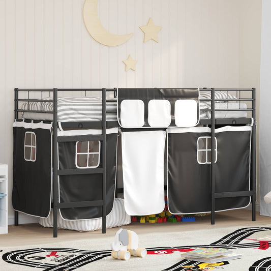 Kids'Bunk Bed Frame with Curtains Plain Black 100 x 190 cm