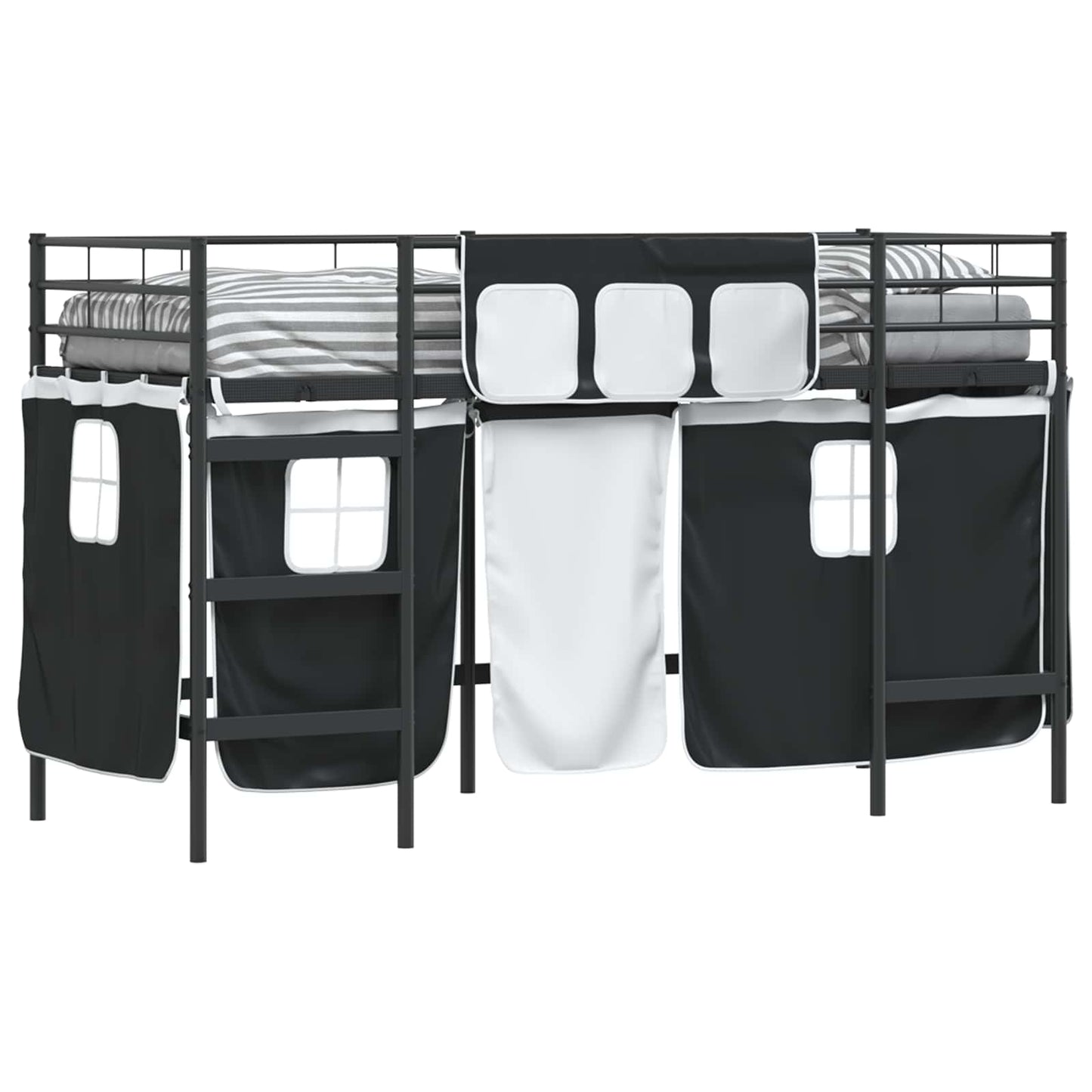 Kids'Loft Bed Frame with Curtains Black 100 x 190 cm