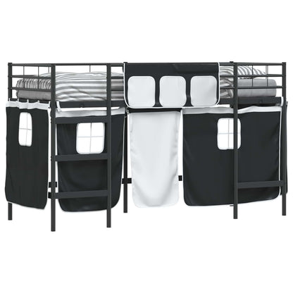 Kids'Loft Bed Frame with Curtains Black 100 x 190 cm
