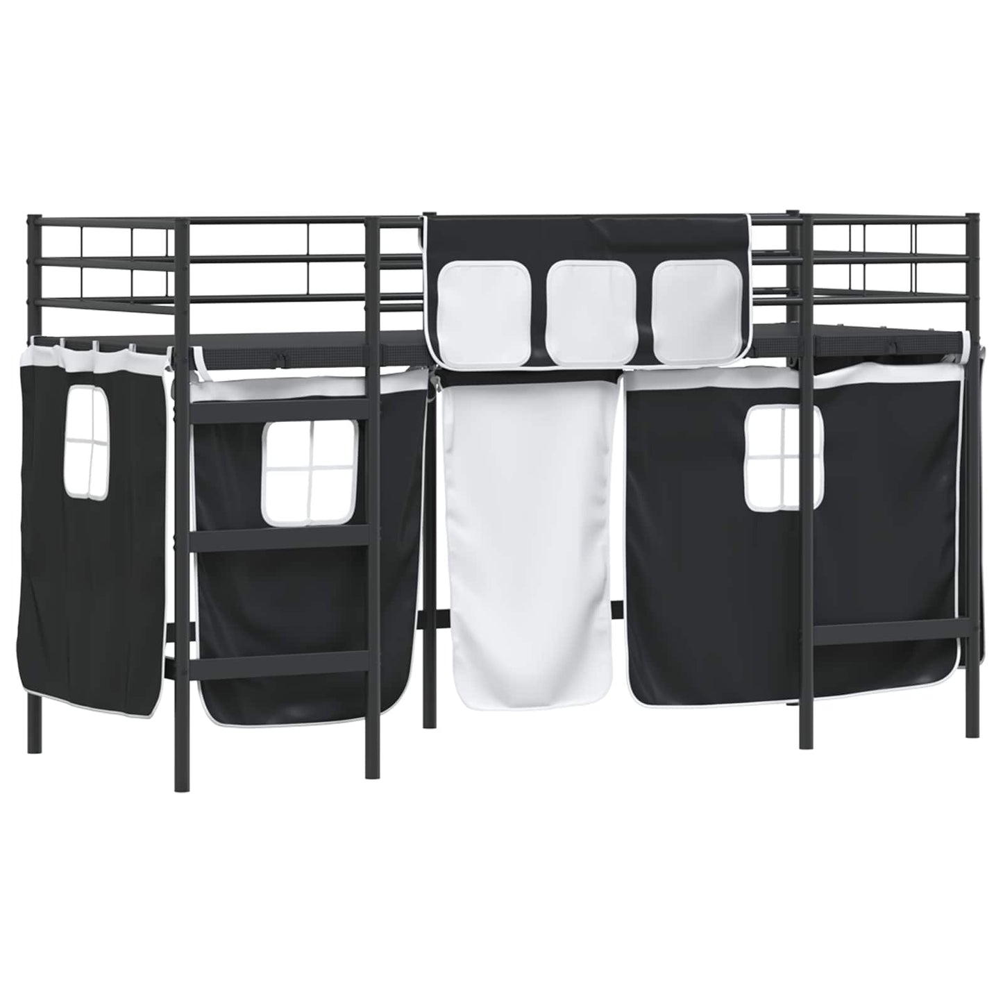 Kids'Loft Bed Frame with Curtains Black 100 x 190 cm