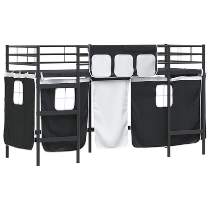 Kids'Loft Bed Frame with Curtains Black 100 x 190 cm