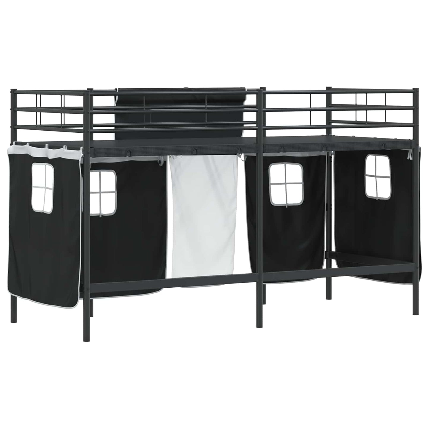 Kids'Loft Bed Frame with Curtains Black 100 x 190 cm