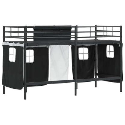 Kids'Loft Bed Frame with Curtains Black 100 x 190 cm