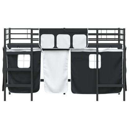 Kids'Loft Bed Frame with Curtains Black 100 x 190 cm
