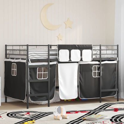 Kids'Loft Bed Frame with Curtains Plain Black 100 x 200 cm