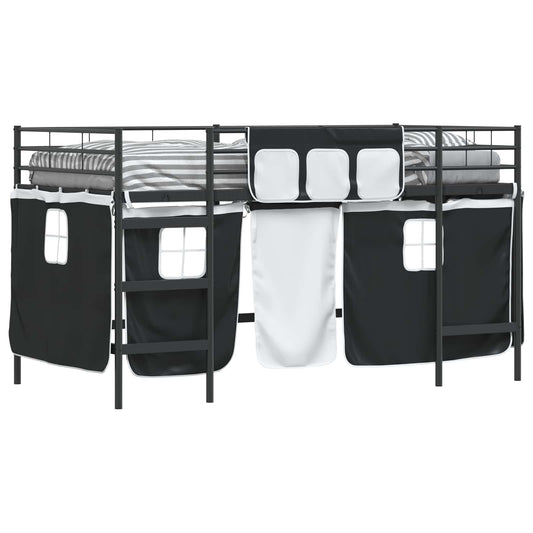 Kids'Bunk Bed Frame with Curtains Plain Black 100 x 200 cm