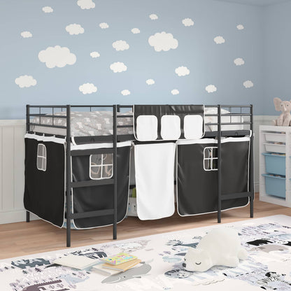 Kids'Loft Bed Frame with Curtains Black 107 x 200 cm