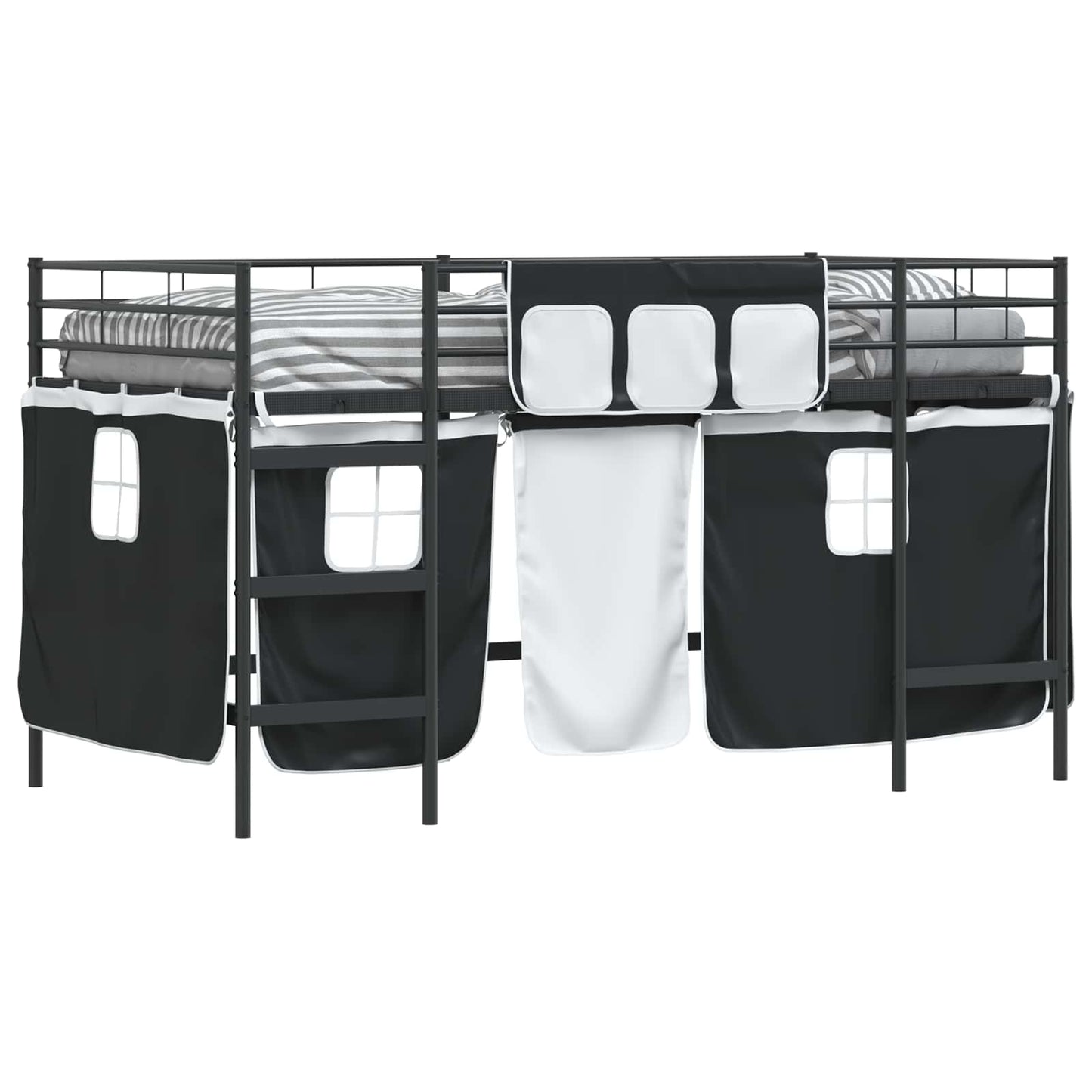 Kids'Loft Bed Frame with Curtains Black 107 x 200 cm