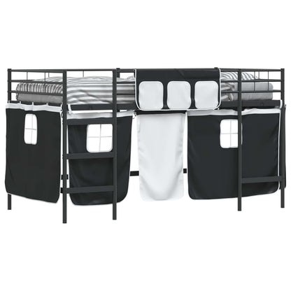 Kids'Loft Bed Frame with Curtains Black 107 x 200 cm