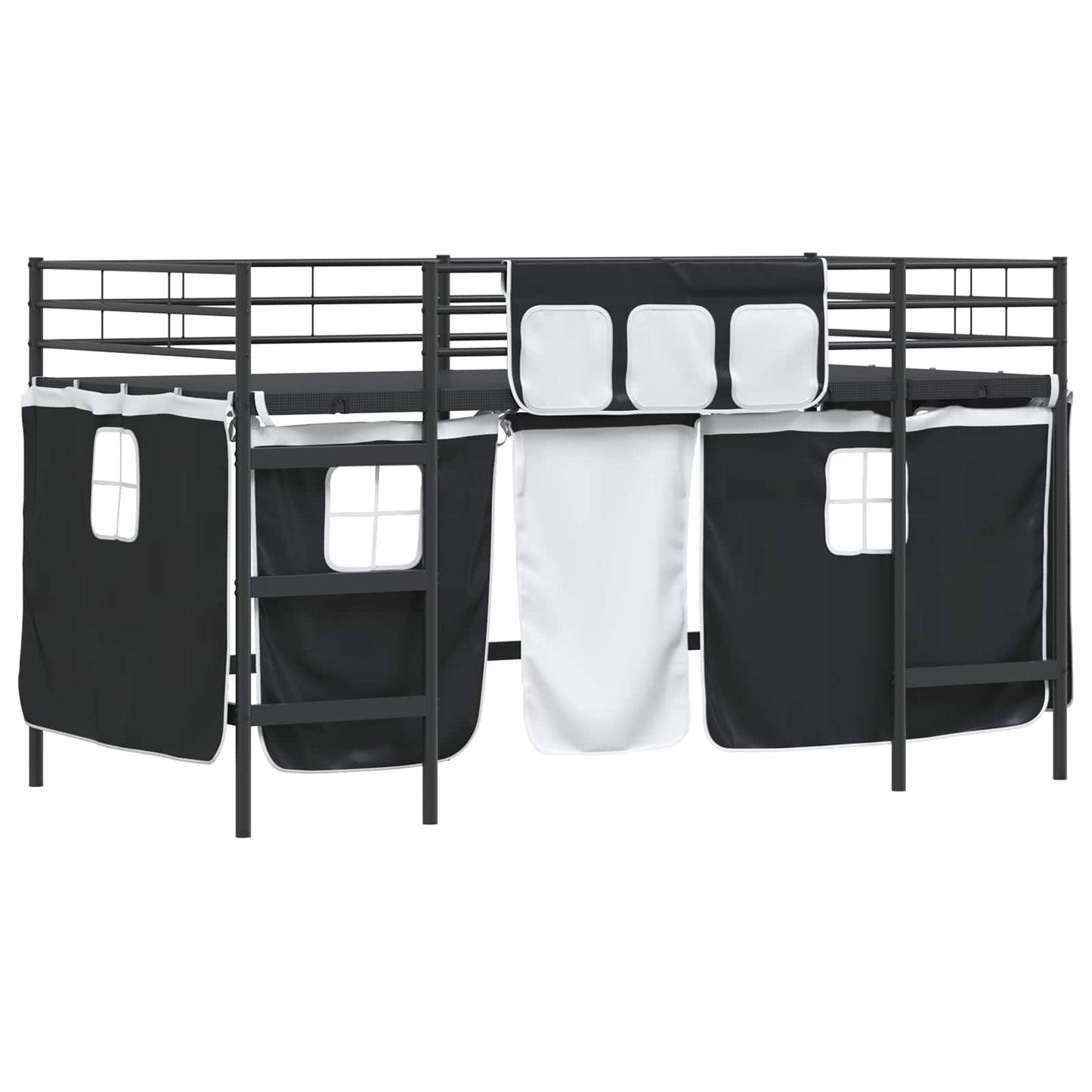 Kids'Loft Bed Frame with Curtains Black 107 x 200 cm