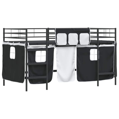 Kids'Loft Bed Frame with Curtains Black 107 x 200 cm