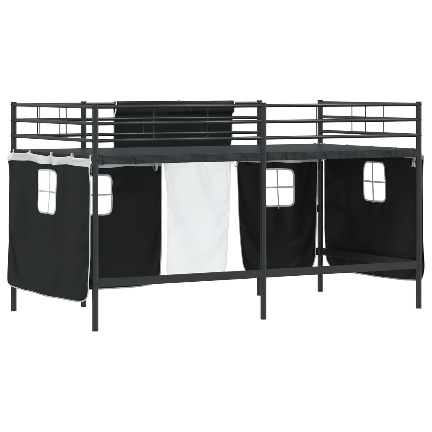 Kids'Loft Bed Frame with Curtains Black 107 x 200 cm
