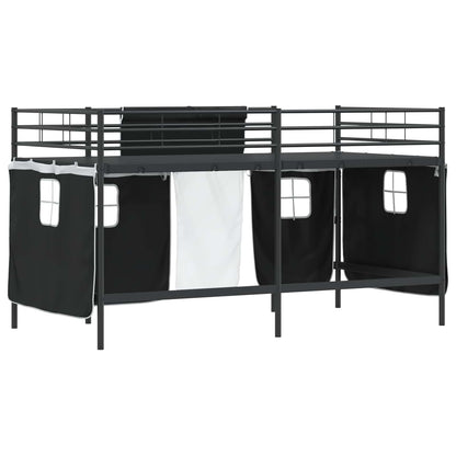 Kids'Loft Bed Frame with Curtains Black 107 x 200 cm