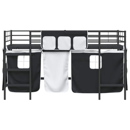 Kids'Loft Bed Frame with Curtains Black 107 x 200 cm