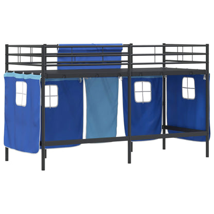 Kids'Loft Bed Frame with Curtains Black and Blue 90 x 190 cm