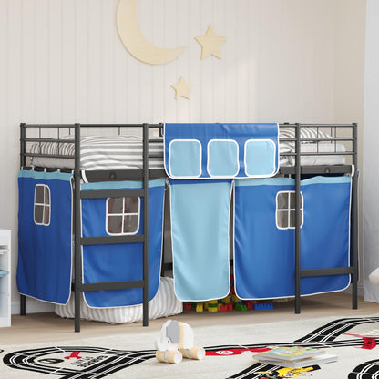 Kids'Loft Bed Frame with Curtains Black and Blue 100 x 190 cm