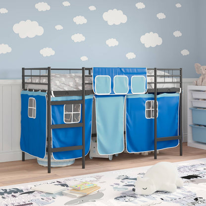 Kids'Loft Bed Frame with Curtains Black and Blue 100 x 190 cm