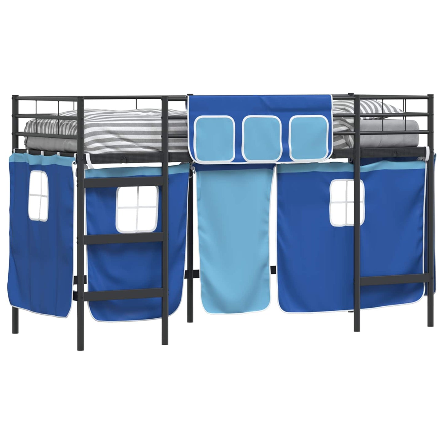 Kids'Loft Bed Frame with Curtains Black and Blue 100 x 190 cm