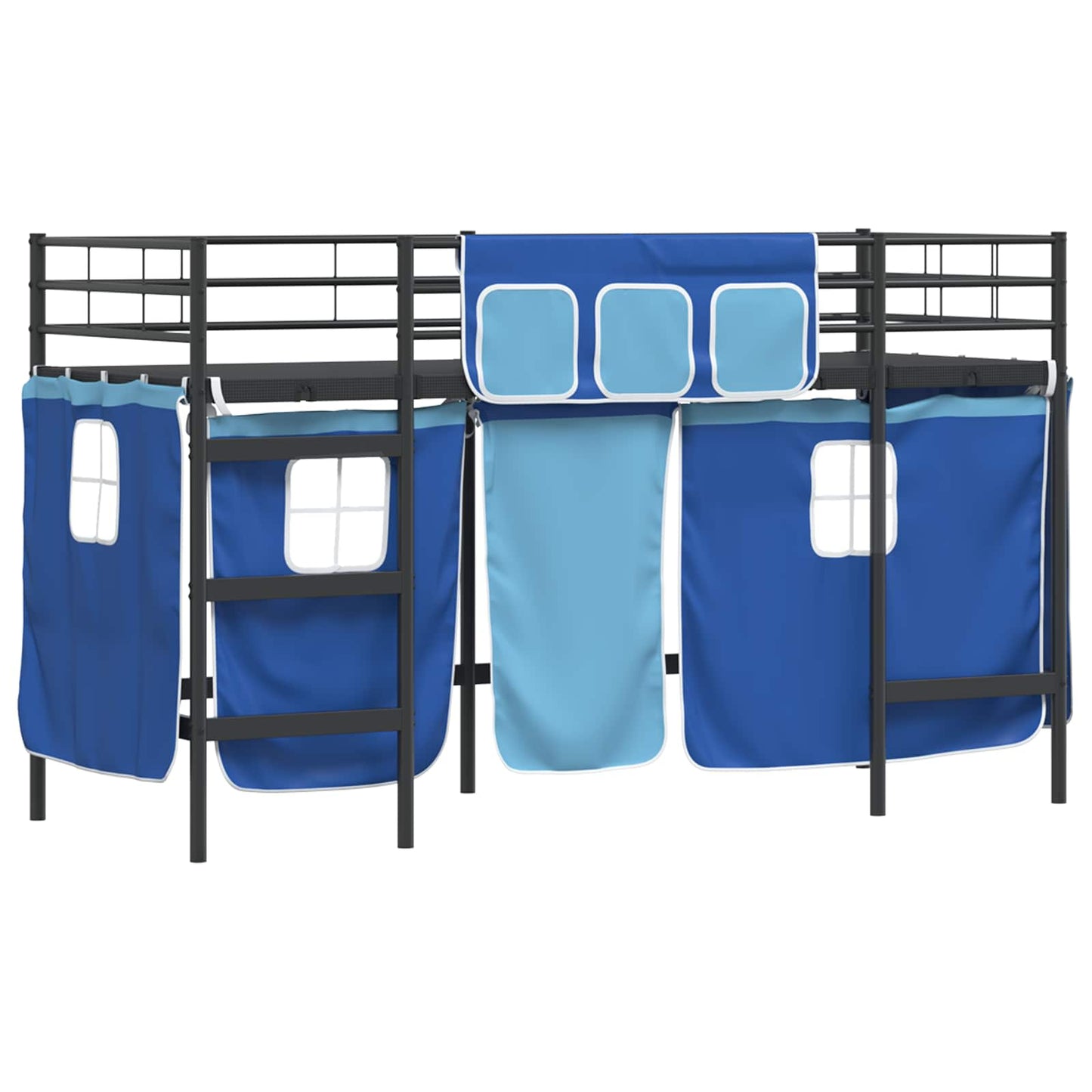 Kids'Loft Bed Frame with Curtains Black and Blue 100 x 190 cm