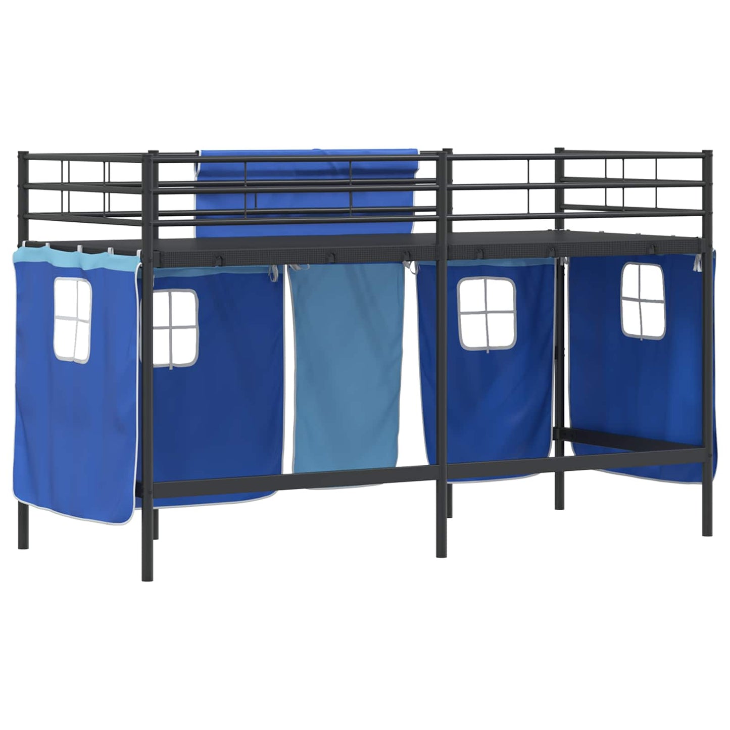 Kids'Loft Bed Frame with Curtains Black and Blue 100 x 190 cm