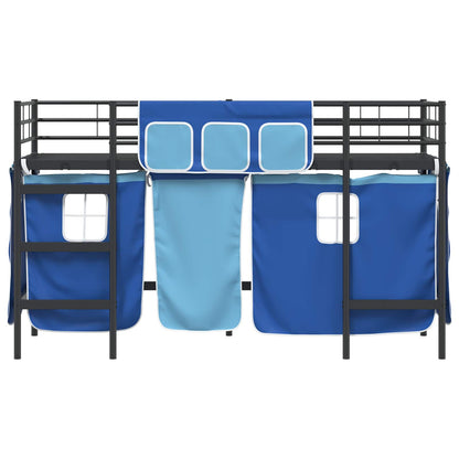 Kids'Loft Bed Frame with Curtains Black and Blue 100 x 190 cm