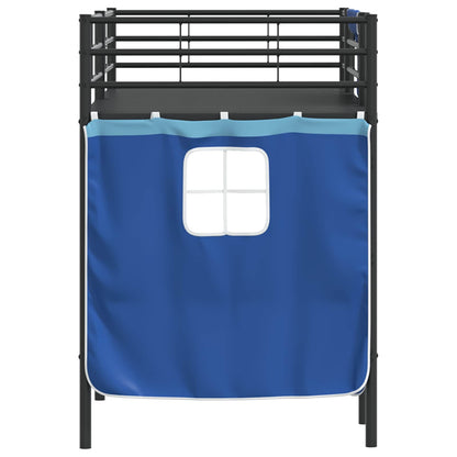Kids'Loft Bed Frame with Curtains Black and Blue 100 x 190 cm