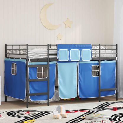 Kids'Loft Bed Frame with Curtains Black and Blue 107 x 203 cm