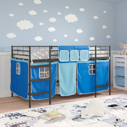 Kids'Loft Bed Frame with Curtains Black and Blue 107 x 203 cm