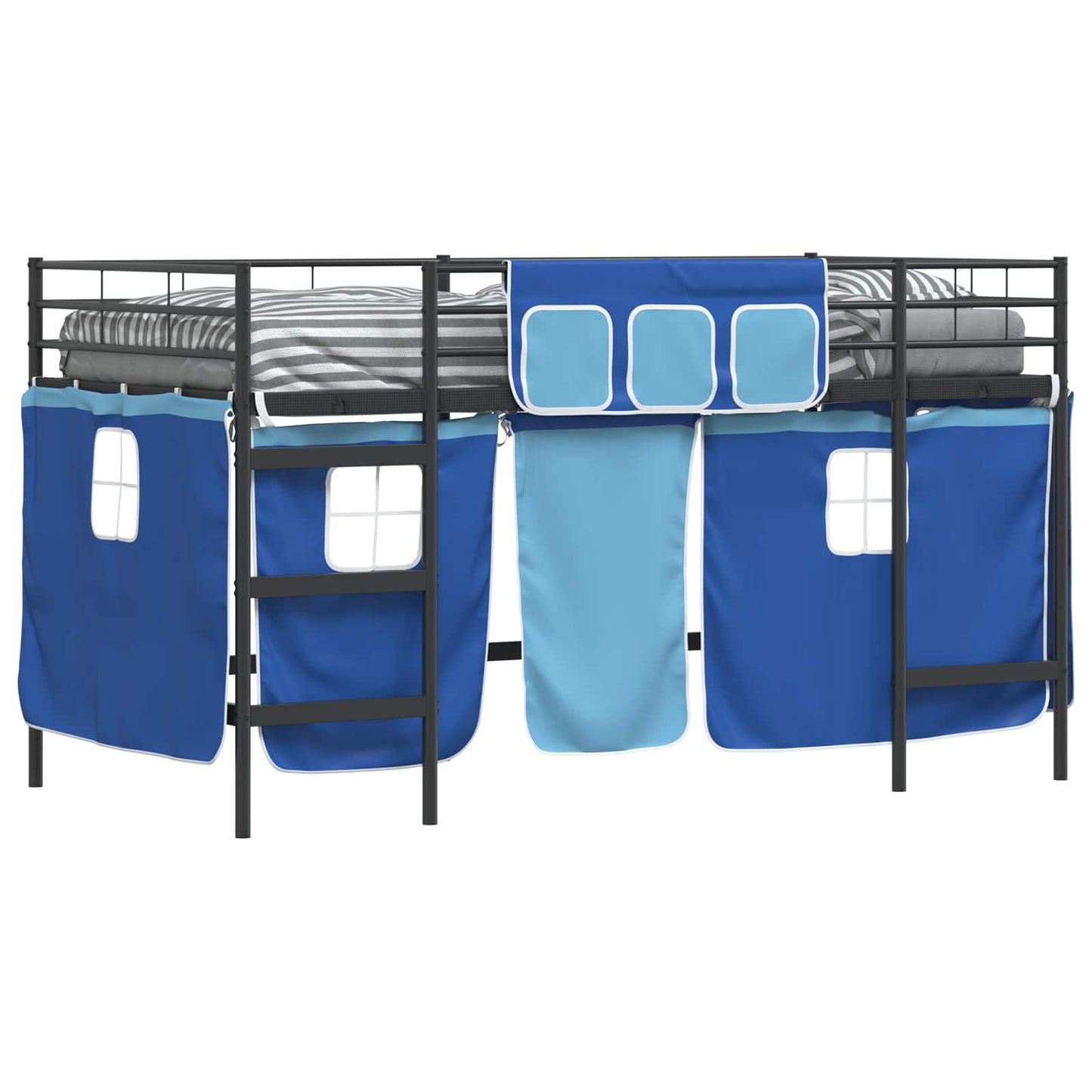 Kids'Loft Bed Frame with Curtains Black and Blue 107 x 203 cm