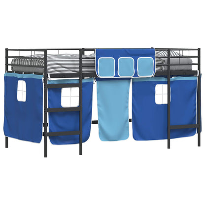 Kids'Loft Bed Frame with Curtains Black and Blue 107 x 203 cm