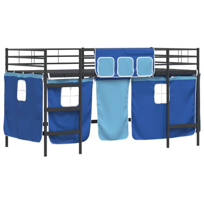 Kids'Loft Bed Frame with Curtains Black and Blue 107 x 203 cm