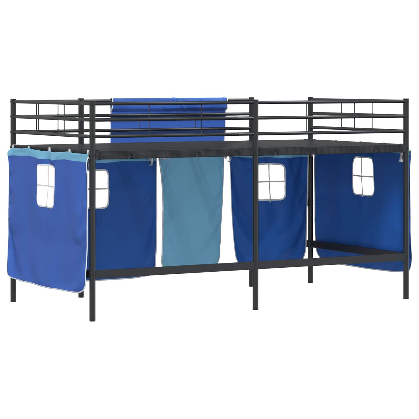 Kids'Loft Bed Frame with Curtains Black and Blue 107 x 203 cm