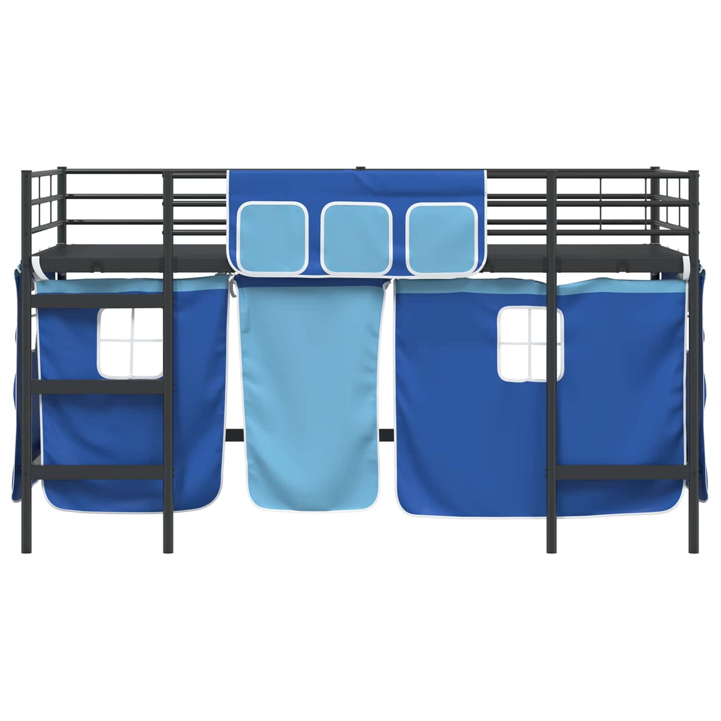 Kids'Loft Bed Frame with Curtains Black and Blue 107 x 203 cm