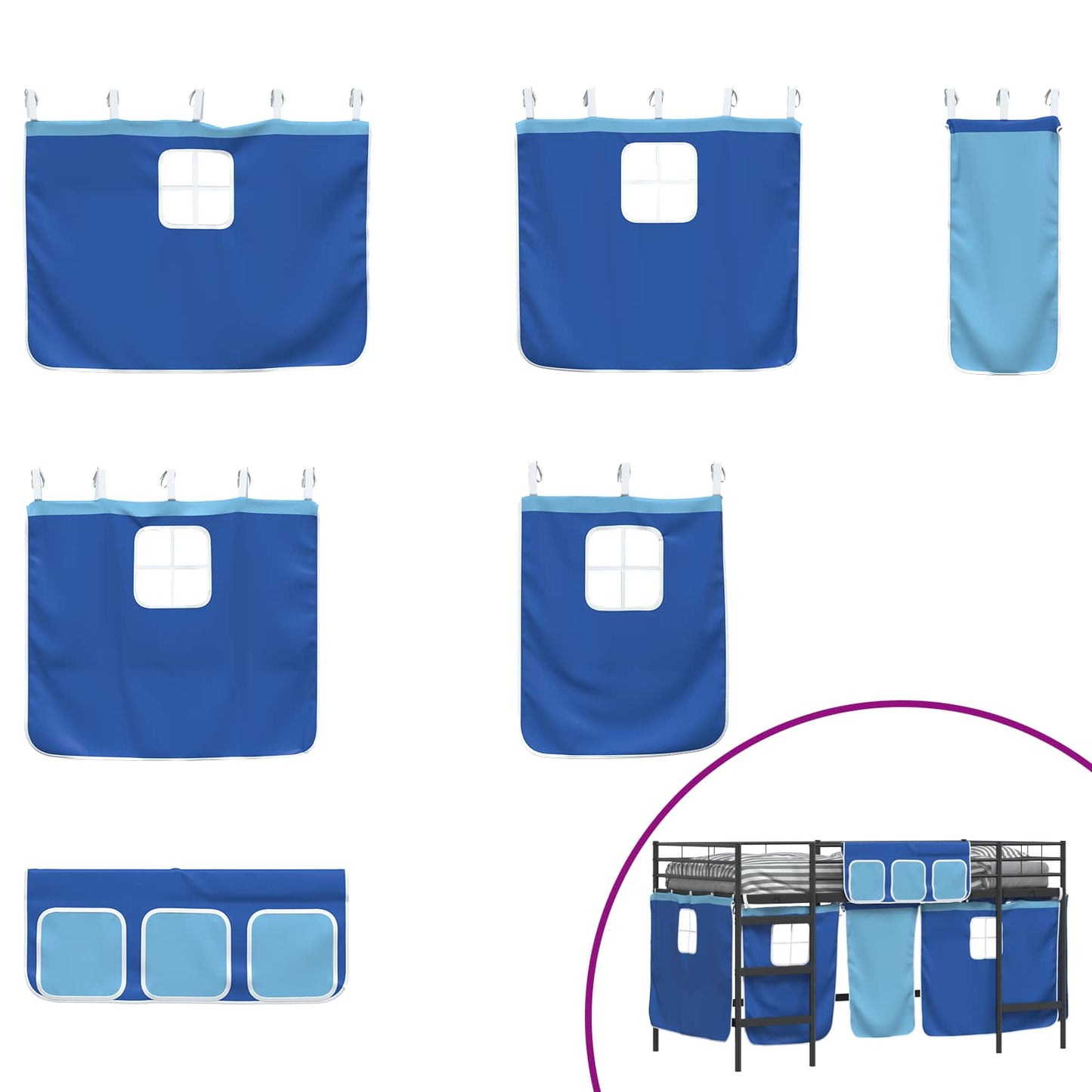 Kids'Loft Bed Frame with Curtains Black and Blue 107 x 203 cm