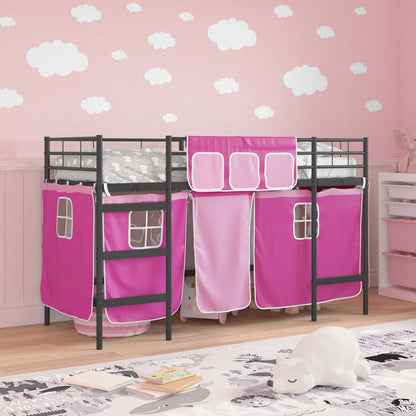 Kids'Loft Bed Frame with Curtains Black and Pink 75 x 190 cm