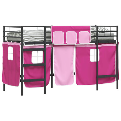 Kids'Loft Bed Frame with Curtains Black and Pink 75 x 190 cm