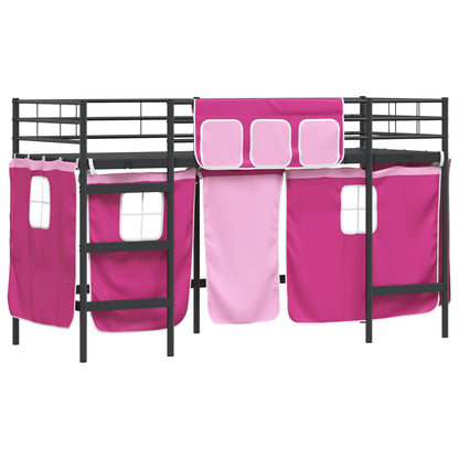 Kids'Loft Bed Frame with Curtains Black and Pink 75 x 190 cm