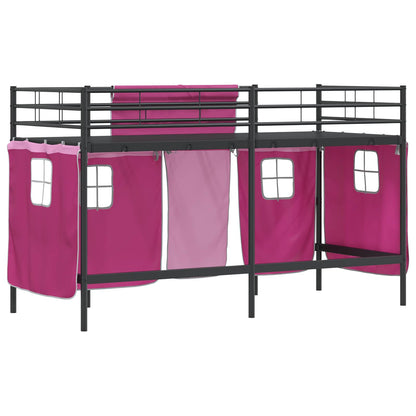Kids'Loft Bed Frame with Curtains Black and Pink 75 x 190 cm