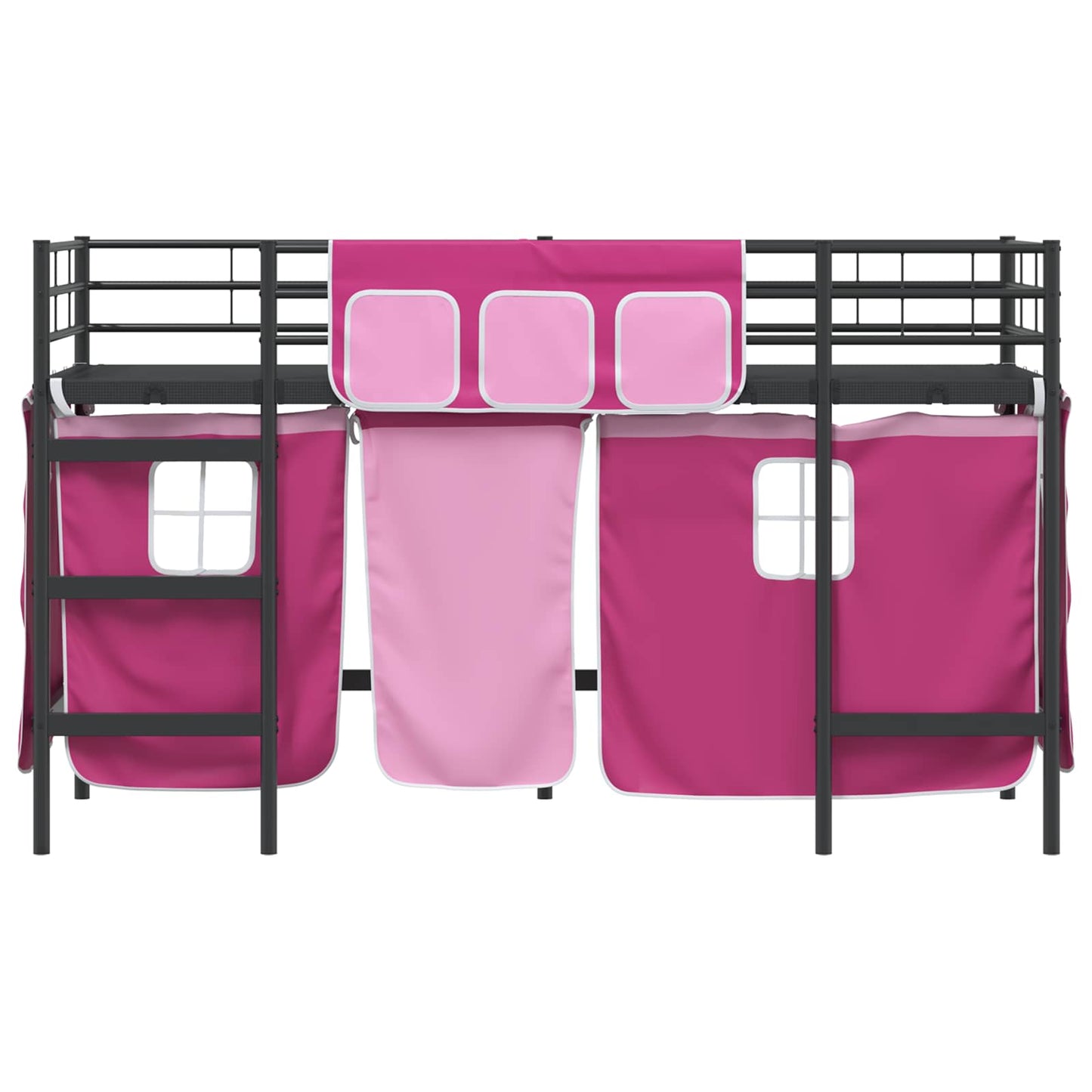 Kids'Loft Bed Frame with Curtains Black and Pink 75 x 190 cm