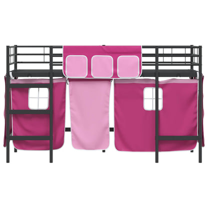 Kids'Loft Bed Frame with Curtains Black and Pink 75 x 190 cm