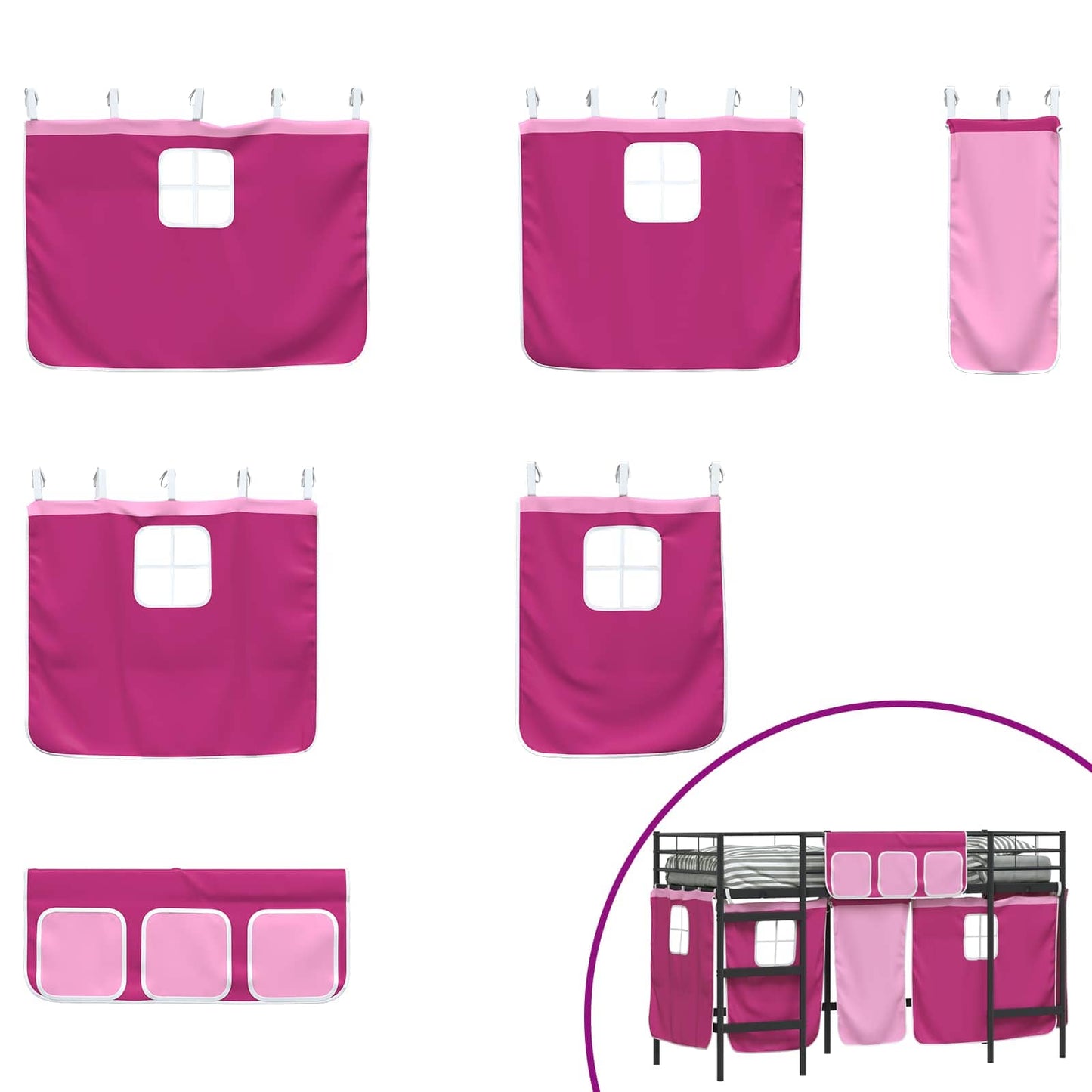 Kids'Loft Bed Frame with Curtains Black and Pink 75 x 190 cm