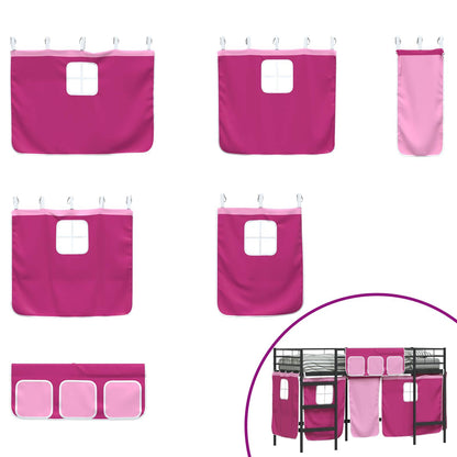 Kids'Loft Bed Frame with Curtains Black and Pink 75 x 190 cm