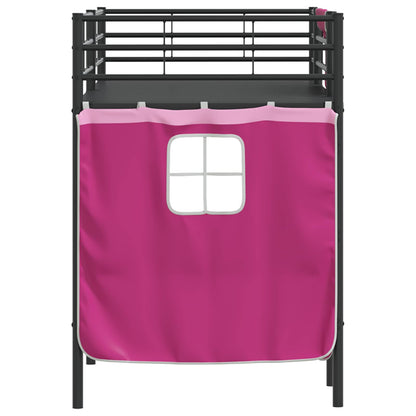 Kids'Loft Bed Frame with Curtains Black and Pink 90 x 190 cm