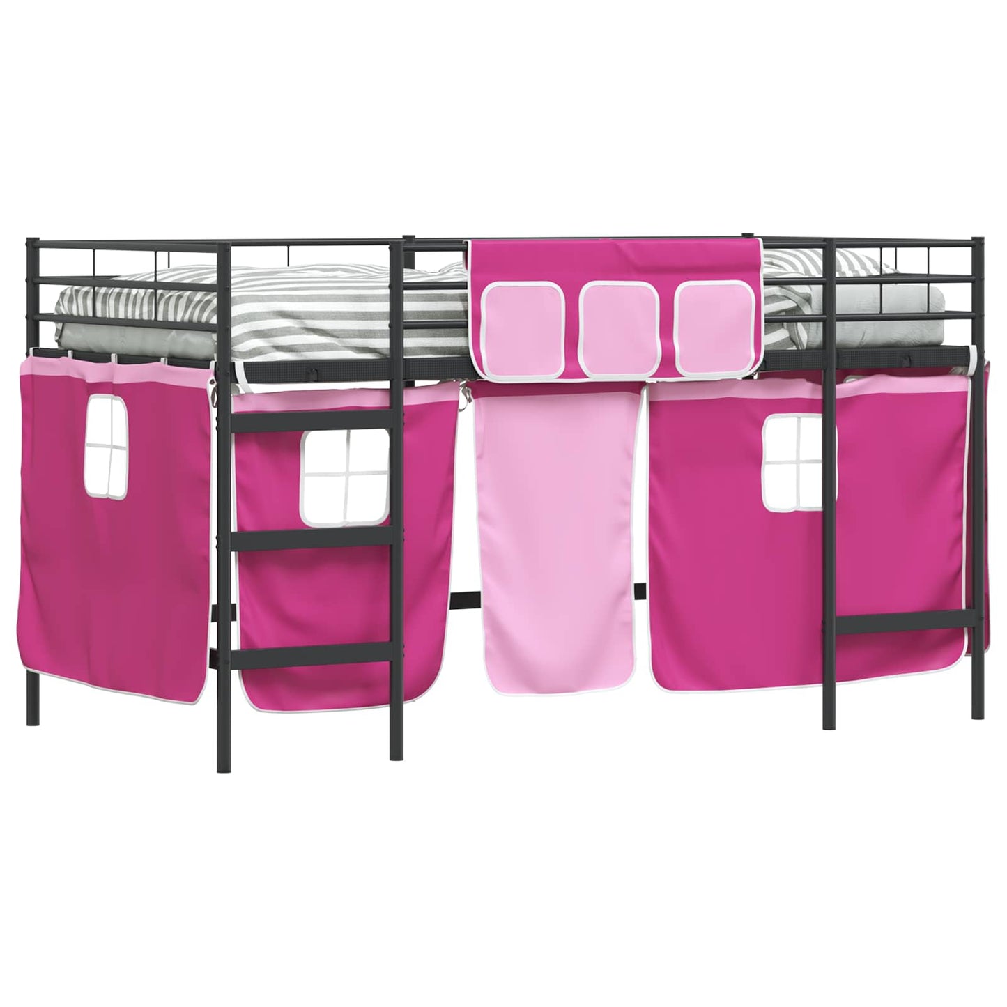 Kids'Loft Bed Frame with Curtains Black and Pink 107 x 203 cm