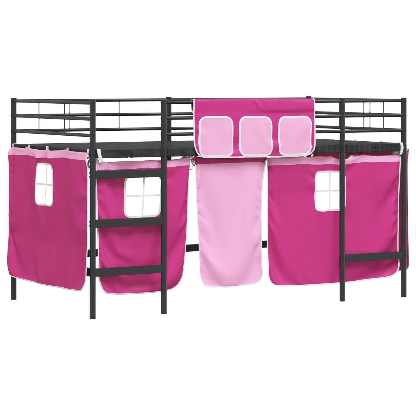 Kids'Loft Bed Frame with Curtains Black and Pink 107 x 203 cm