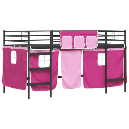 Kids'Loft Bed Frame with Curtains Black and Pink 107 x 203 cm